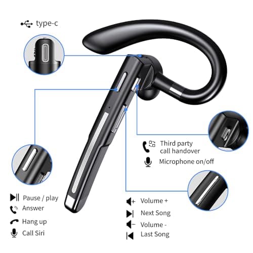 Hsility Bluetoth Earbuds with Mic for Office 270 Degree Rotatble Wireless Earbuds for Truck Driver - Thumbnail 3
