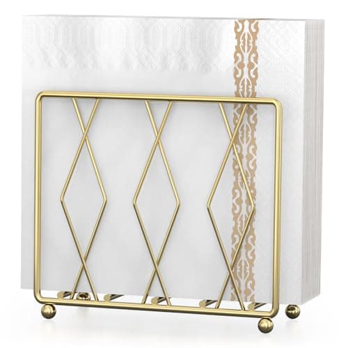 LWSFF Napkin Holder for Table, Modern Metal Napkin Holders for Paper Napkins & Kitchen Dining & Countertops, Cocktail Upright Napkin Holder Dispenser Suitable for All Room Decors (Small, Gold) - Image 1