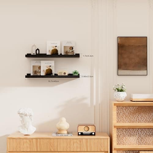 Mifurn Floating Picture Ledge Shelves, 2-Pack Wall Mounted Book Shelf for Nursery & Kids Room, Floating Shelves for Wall Photo Frames with Lip, Living Room or Bedroom, 16inch, Black - Thumbnail 2