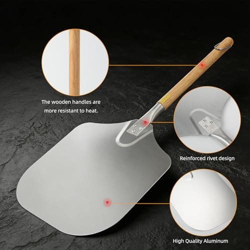 Pizza Peel 12" x 14",30.1" Long Aluminum Metal Pizza Turning Peel with Detachable Wooden Handle For Baking Dough,Bread and Pastry.Pizza Oven Accessories Tools for Indoor & Outdoor Grill Oven - Thumbnail 5