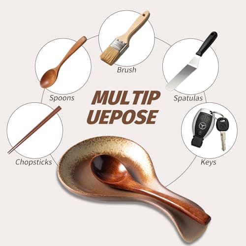 Spoon Rest for Kitchen Stove Top, 8 In Ceramic Large Cooking Spoon Holder for Kitchen Countertop Dishwasher Safe and Heat-Resistant Utensil Rest, Modern Farmhouse Decorative Retro Yellow - Thumbnail 5