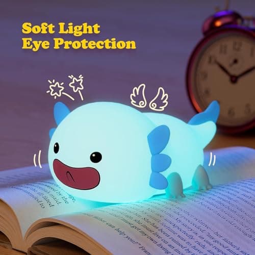 UNEEDE Axolotl Night Light for Kids, Animal Silicone Nursery Night Lamp, Rechargeable Table Lamp Bedside Lamp, Cute Room Decor Night Light for Bedroom Living Room Desk Kawaii Toys Valentines Day Gifts - Thumbnail 5