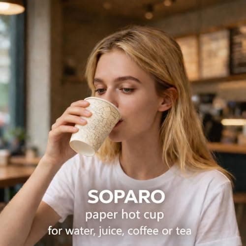SOPARO 12oz Paper Coffee Cups, 1000-Count Bulk, Commercial Grade for Coffee Shops, Restaurants & Cafes, Leak Resistant ，cold (1000, stock pattern, 12OZ) - Thumbnail 4