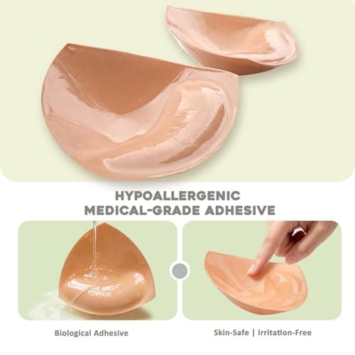 Veigot Double-Sided Sticky Bra Inserts - Natural Push-Up Lift Pads, Lightly Padded Reusable Adhesive Bra Pads for A-D Cup Beige - Thumbnail 4