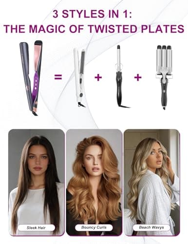 LANDOT 2-in-1 Hair Straightener Curling Iron - Twist Floating Plates for Curl & Straight, Anti-Frizz & Tangle-Free, Dual Voltage Adjustable Temp 250-450°F for All Hair Types - Thumbnail 4