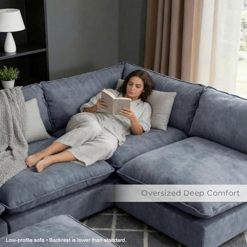 Iroomy Modular Sectional Sofa, U Shaped Chenille Cloud Couch Deep Comfy Seat, 6-Seater Sofas Couches for Living Room, Dusty Blue - Thumbnail 3