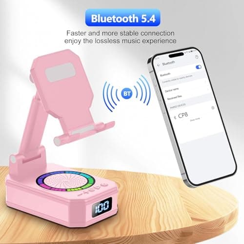 Gifts for Women, Phone Stand with Wireless Bluetooth Speaker and Anti-Slip Base, Gadgets for Anniversary Idea Gift, Phone Charger Stand with LED Lights, Kitchen Gadget Compatible with IOS Android - Thumbnail 2