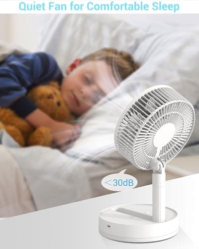KASYDoFF Desk Fan, 8-Inch Oscillating Portable Fan Rechargeable, 24H Run, 90° Rotate Small Fan for Bedroom, 4 Speeds＆8H Timer Quiet Mini Travel Fan, Battery Powered USB Fans for Office＆Home, White - Thumbnail 3