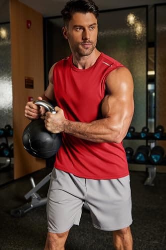 COOFANDY Men's Tank Top Summer Breathable Sleeveless Workout Tops Men Running Tank Shirt Fitness Muscle Tee Red Large - Thumbnail 4