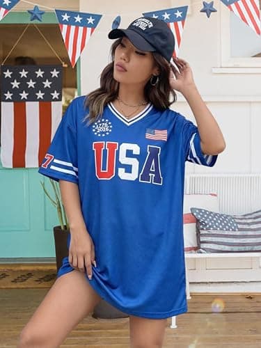 MYHALF 250th Anniversary USA Jerseys for Women - 4th of July Shirts American Flag Graphic Tee Patriotic Baseball Outfits - Thumbnail 3