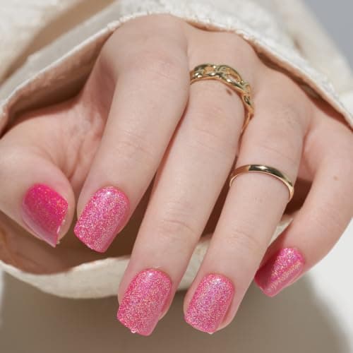 GLAMERMAID Laser Hot Pink Short Press on Nails, Aurora Cat Eyes Handmade Extra Short Squoval Glue on Nails for Women, Summer Square Soft Gel Fake Nails, Round Reusable Acrylic False Nail Kit for Women - Thumbnail 3