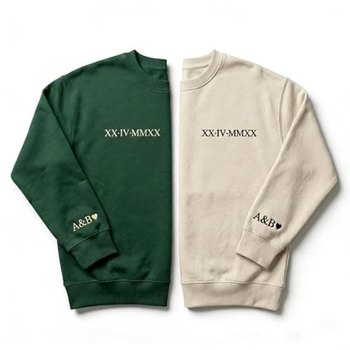 Custom Embroidered Roman Numerals Hoodie & Sweatshirt Design Your Own, Personalized Mothers & Fathers & Valentines Day Gifts for Men Women Him Her Mom Dad Boyfriend Husband Wife Grandma Grandpa - Image 1