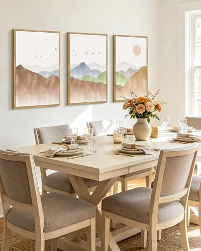 KUVIOKE Mountain Landscape Framed Wall Art Watercolor Nature Painting Boho Sun Rise Prints Farmhouse Rustic Home Decor Ready to Hang 16x24in (Natural Framed) - Thumbnail 5