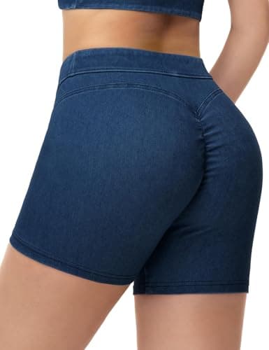 THE GYM PEOPLE Women's Scrunch Butt Lifting Jean Shorts Stretchy Pull On Skiny Denim Shorts - Image 1