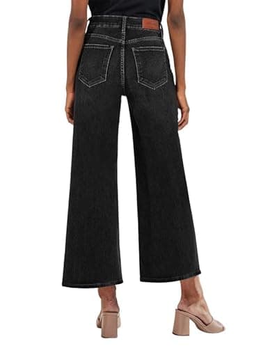 Genleck Women's Wide Leg Jeans – Trendy Cropped Loose Jeans High Waisted Stretchy Capri Denim Pants Baggy Trousers 2025 Black - Thumbnail 5