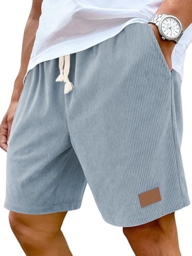 Hardaddy Mens Corduroy Shorts Casual Elastic Waist Drawstring 2026 Summer Beach Lounge Short(Light Blue 4X-Large) - Thumbnail 2