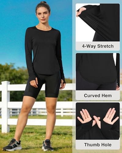 Womens Sun Shirts UPF 50+ Long Sleeve UV Protection Moisture Wicking Quick Dry Lightweight Workout Gym Casual Athletic Running Hiking Tops Black S - Thumbnail 6