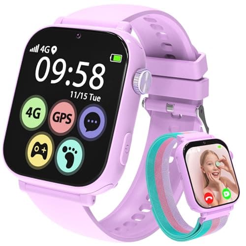 AXYWINBO Kids smart Watches for Girls Boys 4g GPS Call Text-Smart Watch for Kids Game Camera Pedometer Alarm Clock Calculator-Kid Watches for Girls Boys 4-12 Age Gifts Purple - Image 1