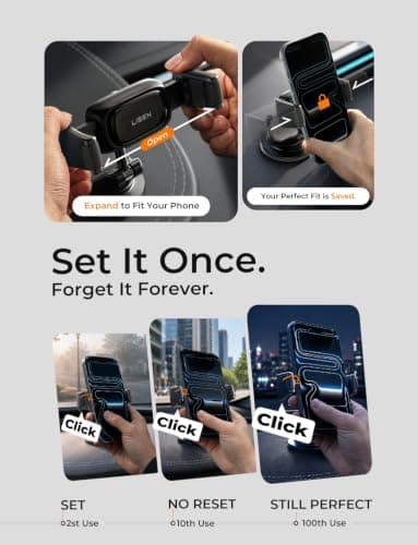 LISEN Suction Phone Mount, [Industry First] Auto-Adjusting Phone Holder Suction, Easy One Touch Suction Cup Phone Mount Cell Phone Mount Dash for iPhone 17 Pro Max 16 15 14 Galaxy S26 25 All Cases - Thumbnail 4