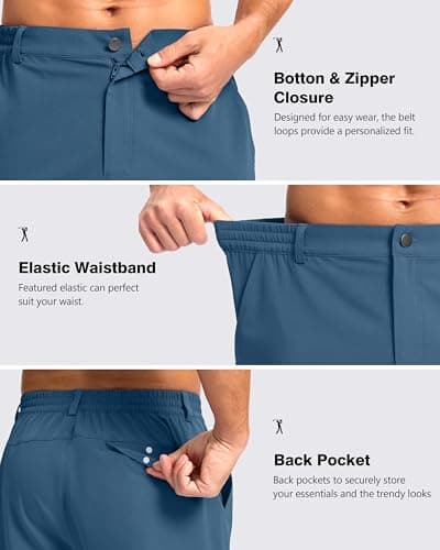 Pudolla Men's Casual Shorts 7" Lightweight Golf Shorts with 3 Pockets Stretch Quick Dry Work Shorts（Tibetan_Blue 4XL - Thumbnail 4
