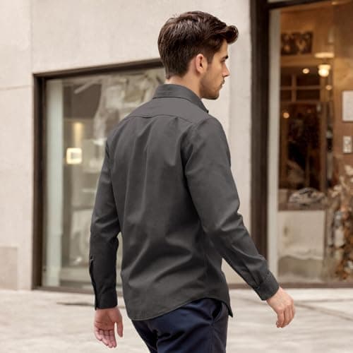 Men's Shirt Casual Stylish Long Sleeve Untucked Button Down Shirt Winter Spring Mens Dress Shirts Dark Gray - Thumbnail 5
