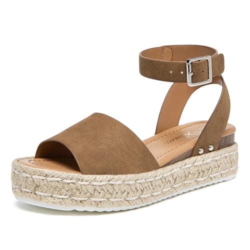 Athlefit Women's Platform Brown Sandals Espadrille Wedge Ankle Strap Comfortable Dressy Summer Shoes Brown Size 8 - Image 1