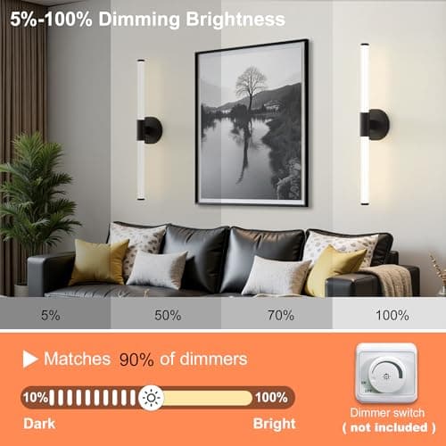 Gednbo Dimmable LED Bathroom Vanity Lights 360° Full Lighting Bathroom Light Fixtures Over Mirror Vanity Light Bar Modern Wall Sconce 4000K Natural White Light for Home Hardwired, Black, 23 inch - Thumbnail 4