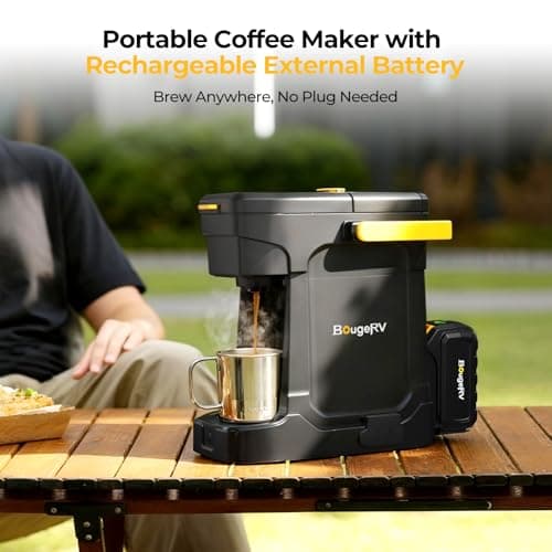 BougeRV Coffee Maker with 18V 8Ah Battery Powered Compatible with K Cup Coffee Pods & Ground Coffee, Portable Coffee Maker Cordless with AC/DC Power for Travel, Camping, Outdoor, Jobsite, RV, Home - Thumbnail 2
