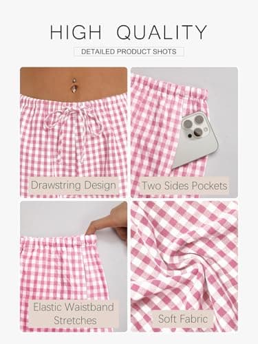 GKBK Boxer Shorts for Women Gingham Pajama 2026 Summer Spring Casual Lounge Sleep Plaid Checkered Shorts with Pockets Y2K Beach Bottoms Pink White Plaid L - Thumbnail 5