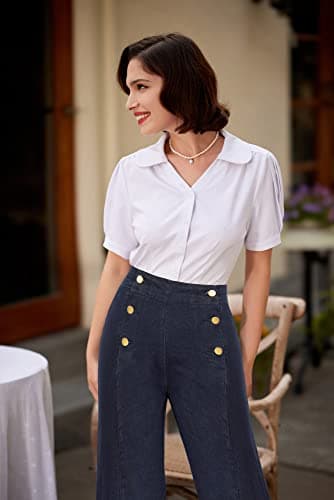 Womens Vintage Jeans Stretch High Rise Wide Legged Casual Office Denim Pants with Pockets Size 16 Size 18 Deep Blue - Thumbnail 2