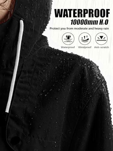 PITINAN Raincoat For Womens With Hood Lined Windbreaker Ladies Long Rain Jacket Women Waterproof With Snap Pockets Rain Trench Coat Spring Winter Travel Jacket Coats For Women Black M - Thumbnail 2