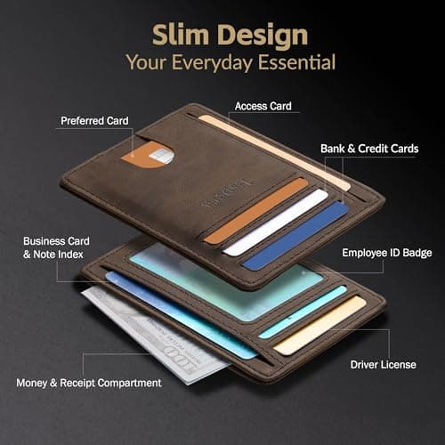 Espera Slim Minimalist Front Pocket Wallet for Men, RFID Blocking Credit Card Holder, Thin Travel ID Card Case, Gifts for Men - Thumbnail 4