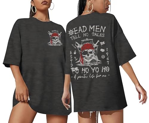 Pirate Shirt Women Vintage Graphic Oversized Skeleton Shirt Funny Casual Skull Short Sleeve Top - Image 1