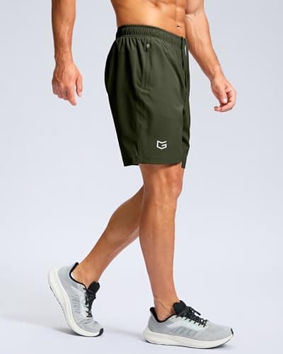 Men's Athletic Running Shorts with Zipper Pockets Quick Dry 7"/ 5"/ 9" Workout Gym Shorts for Basketball Hiking(Olive,7XS) - Thumbnail 3