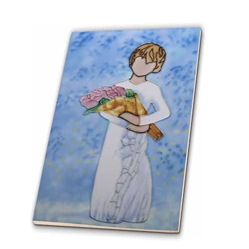 Kunibaka Ceramic Art Decorative Tiles, Handmade 3D Embossed Relief Wall Art, Home Decor Accent for Wall & Tabletop, Unique Gift for Mom Daughter Anniversary Birthday（7.8″x11.8″）