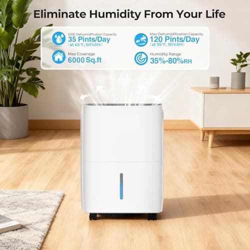 COWSAR 120 Pint Dehumidifier for Home Office Basement with Drain Hose, Energy Saving, Front LED Display, 4L Water Tank, Ideal for Spaces up to 6000 Sq. Ft., Featuring Auto Defrost, 3 Modes, 24H Timer - Thumbnail 2
