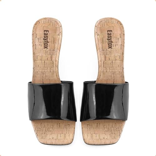 Easyfox Womens Heeled Sandals Black Wedge Sandals for Women Slip on Sandals for Women Wedge Heels Sandals Open Toe Slip on Mules Summer Dress Sandals Size 8 - Thumbnail 6