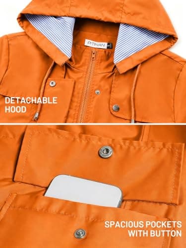 PITINAN Rain Jacket Women Waterproof Long Lightweight Raincoat Hooded Windbreaker Outdoor Trench Coat Spring Fall Rain Coats for Women Outdoor Jackets Orange L - Thumbnail 4