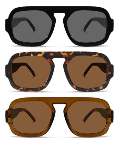 YDAOWKN Retro Square Aviator Sunglasses for Women Men Trendy Flat Top Sun Glasses UV Protection Vintage Shades - Thumbnail 2