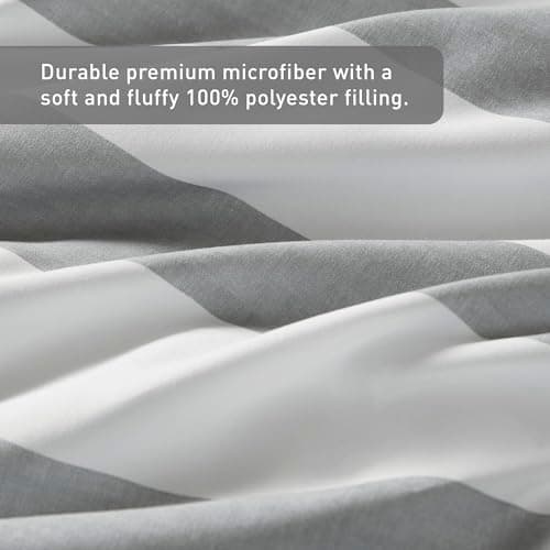 Reversible Striped King Comforter Set-Bed in A Bag 7-Pieces Bedding Set with Double-sided Stripes Design-Warm & Cozy Bed Set Includes King Size Comforter, Sheets set, Pillowcases and Shams, Grey - Thumbnail 6