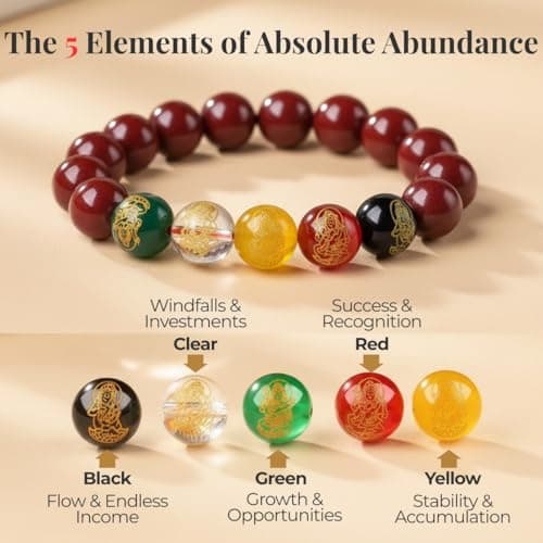 JZJZTXT Cinnabar Bracelet for Women Men – 5 Elements Crystal Beads Feng Shui Wealth Bracelet, Natural Cinnabar Good Luck Amulet Protection Jewelry, Adjustable Spiritual Gift Set with Talisman Pouch & Golden Sticker - Thumbnail 4