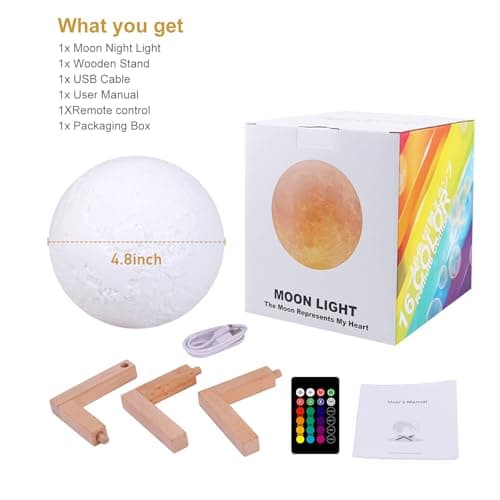 GDPETS Moon Lamp, 16 Colors Moon Night Light with Stand & Remote &Touch Control and USB Rechargeable Decorative Light Up Moon Lamp for Baby Kids Lover Birthday Party Gifts(4.8 inch) - Thumbnail 4