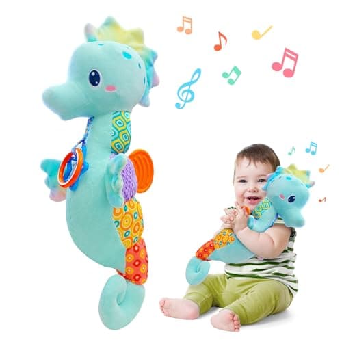 Fuzqq Baby Toys 0-6 Months,Musical Stuffed Animal Plush Toy with Rattle,Soft Newborn Toy for 0 3 6 9 12 Months Girls,Baby Boy Gift,Blue - Image 1
