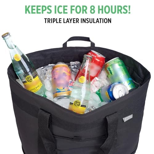 Jumbo Cooler Bag - Heavy Duty Soft Insulated Grocery Bag (Black) - Thumbnail 3