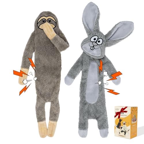 HGB No Stuffing Dog Toys for Aggressive Chewers, Squeaky Crinkle Plush Dog Toys to Keep Them Busy & Puppy Teething for Small, Medium, Large Breed, Cute Bunny & Sloth - Image 1