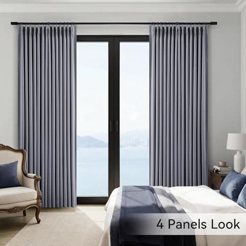 HushLoom Pinch Pleated Full Blackout Curtains for Bedroom & Living Room, Linen Textured Thermal Insulated Blackout Window Curtains & Drapes 108 Inches Long, 2 Panels Set(40" W x 108" L, Stone Blue) - Thumbnail 5