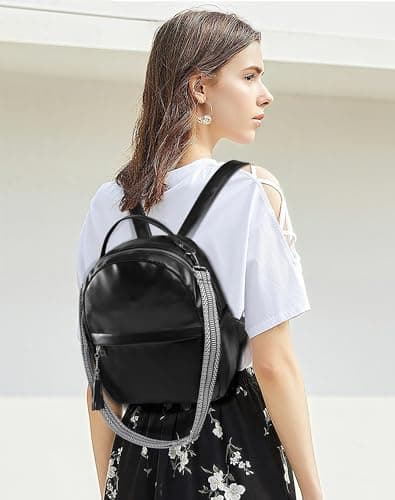 Fmeida Mini Backpack for Women Designer Vegan Leather Small Backpacks Purse Convertible Shoulder Bag Fashion Ladies Daypack w Tassel, Black - Thumbnail 5