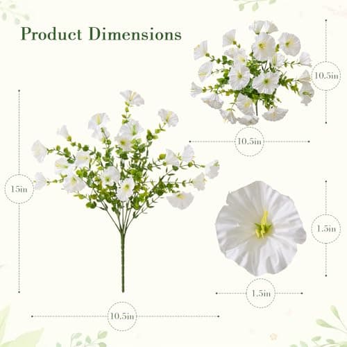 bakkiet Artificial Flowers for Outdoors, 6 Bundles Fake Plants for Outside Decoration, UV Resistant No Fade, Realistic High End Silk Plastic Morning Glory for Planter Porch Patio Yard Garden - Thumbnail 3
