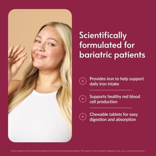 Bariatric Advantage Iron 18 mg with Vitamin C Chewable - Ferronyl Carbonyl Iron - Gentle on Stomach - Strawberry - 30 Count - Thumbnail 2