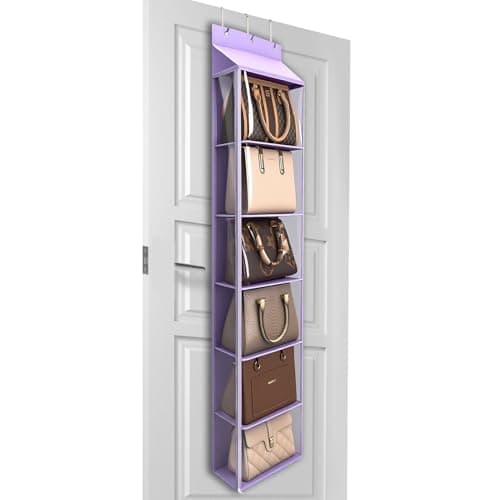 Lirex Over The Door Purse Organizer & Purse Shelf for Closet – Handbag Storage Organizer with Purse Hanger. Perfect for Scarves, Hats, and Leggings. S (11.8'' x 5'' x 51.6''), Purple - Image 1